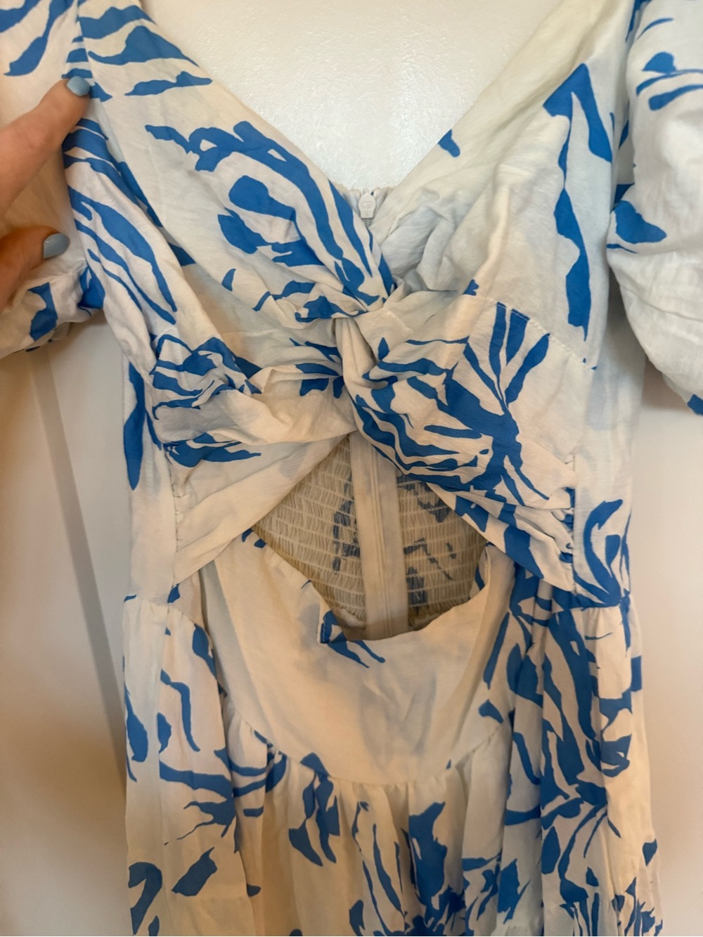 Petal & Pup White Maxi Dress with Blue Floral Motif and Puff Sleeves - Picture 3 of 6